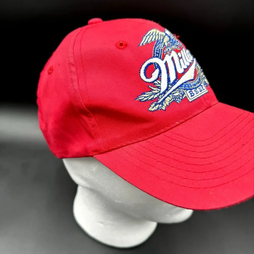 Miller Beer Hat Snapback‎ Cap Brewing Embroidered Eagle One Size Red VTG